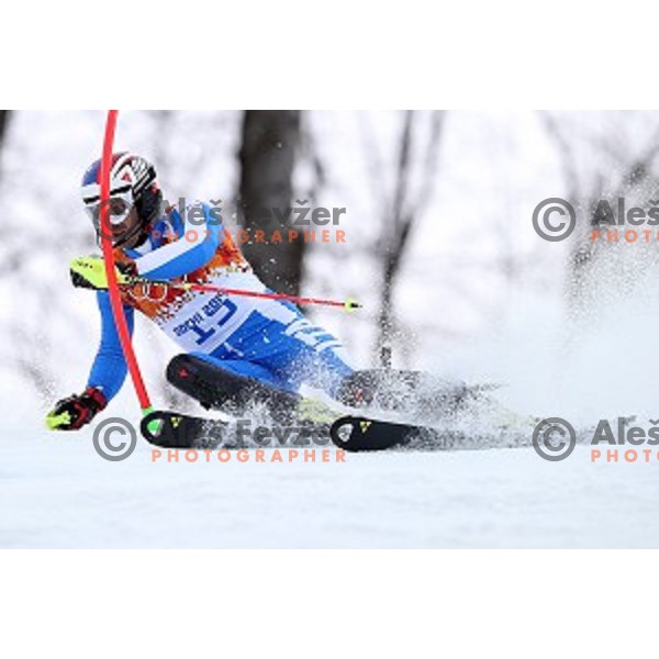 in first run of Men\'s Slalom in Rosa Khutor Alpine Center , Sochi 2014 Winter Olympic Games on February 22, 2014