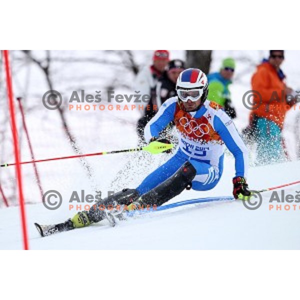 in first run of Men\'s Slalom in Rosa Khutor Alpine Center , Sochi 2014 Winter Olympic Games on February 22, 2014