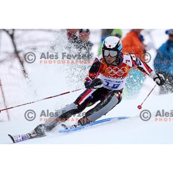 in first run of Men\'s Slalom in Rosa Khutor Alpine Center , Sochi 2014 Winter Olympic Games on February 22, 2014