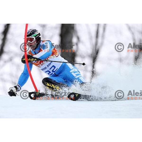in first run of Men\'s Slalom in Rosa Khutor Alpine Center , Sochi 2014 Winter Olympic Games on February 22, 2014