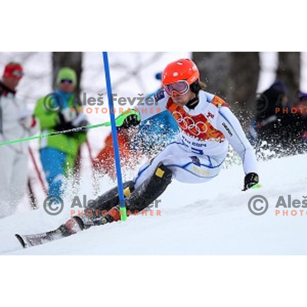 in first run of Men\'s Slalom in Rosa Khutor Alpine Center , Sochi 2014 Winter Olympic Games on February 22, 2014