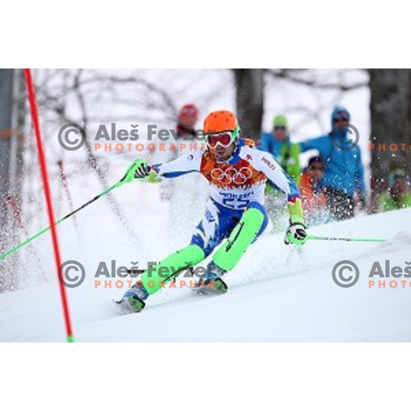 in first run of Men\'s Slalom in Rosa Khutor Alpine Center , Sochi 2014 Winter Olympic Games on February 22, 2014