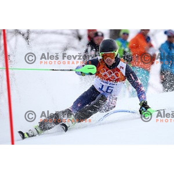 in first run of Men\'s Slalom in Rosa Khutor Alpine Center , Sochi 2014 Winter Olympic Games on February 22, 2014