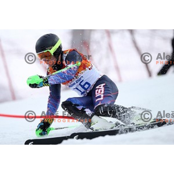 in first run of Men\'s Slalom in Rosa Khutor Alpine Center , Sochi 2014 Winter Olympic Games on February 22, 2014
