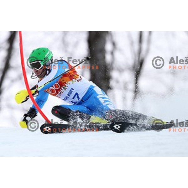 in first run of Men\'s Slalom in Rosa Khutor Alpine Center , Sochi 2014 Winter Olympic Games on February 22, 2014