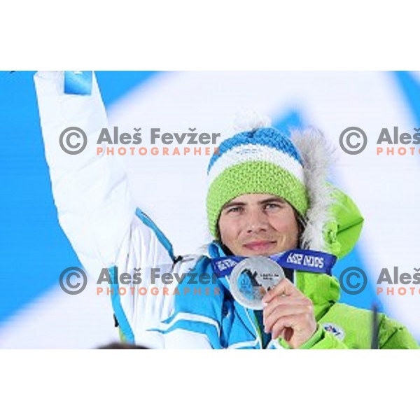 Zan Kosir of Slovenia, Olympic silver medalist in Men\'s Parallel Slalom in Rosa Khutor Extreme Park, Sochi 2014 Winter Olympic Games, Russia on February 22, 2014