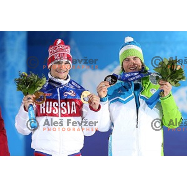 Zan Kosir of Slovenia, Olympic silver medalist in Men\'s Parallel Slalom in Rosa Khutor Extreme Park, Sochi 2014 Winter Olympic Games, Russia on February 22, 2014