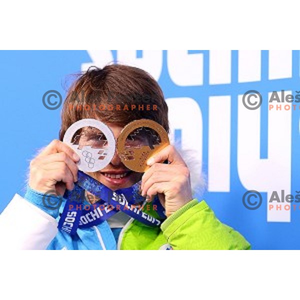Zan Kosir of Slovenia, Olympic silver medalist in Men\'s Parallel Slalom in Rosa Khutor Extreme Park, Sochi 2014 Winter Olympic Games, Russia on February 22, 2014