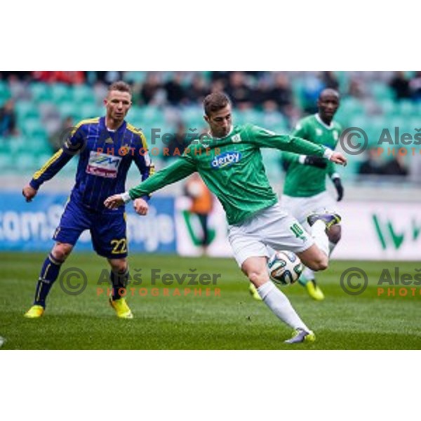 Dare Vrsic, Andraz Sporar in action during football match Olimpija - Maribor, Round 4 of Prvaliga Telekom 2013-14 , Stozice , Ljubljana, 02.03.2014
