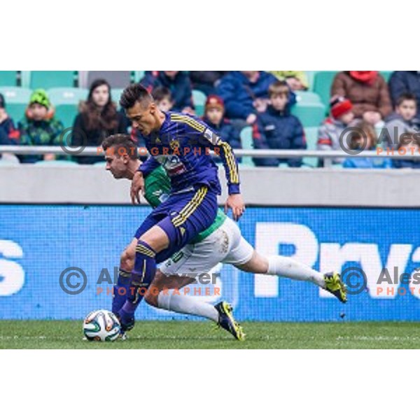 Andraz Sporar, Arghus in action during football match Olimpija - Maribor, Round 4 of Prvaliga Telekom 2013-14 , Stozice , Ljubljana, 02.03.2014