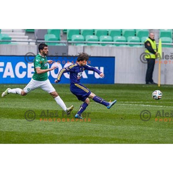 Miroljub Kostic, Damjan Bohar in action during football match Olimpija - Maribor, Round 4 of Prvaliga Telekom 2013-14 , Stozice , Ljubljana, 02.03.2014