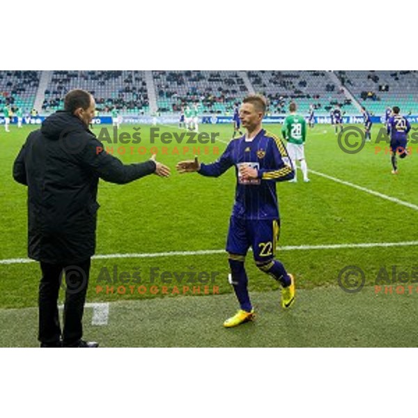Ante Simundza, Dare Vrsic in action during football match Olimpija - Maribor, Round 4 of Prvaliga Telekom 2013-14 , Stozice , Ljubljana, 02.03.2014