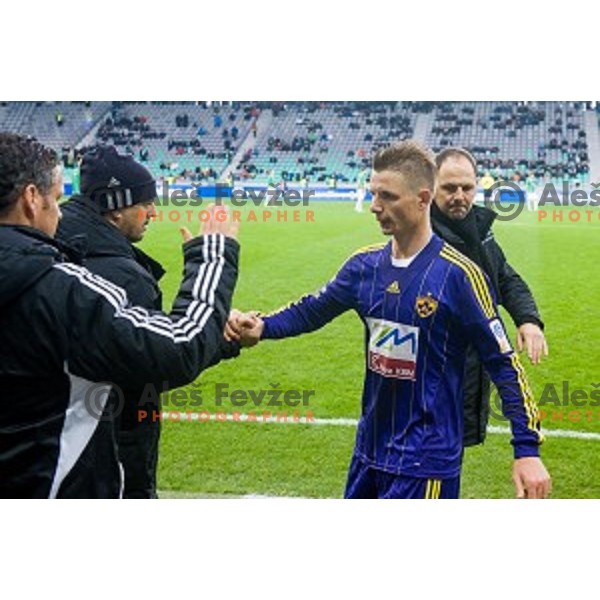 Zlatko Zahovic, Dare Vrsic in action during football match Olimpija - Maribor, Round 4 of Prvaliga Telekom 2013-14 , Stozice , Ljubljana, 02.03.2014