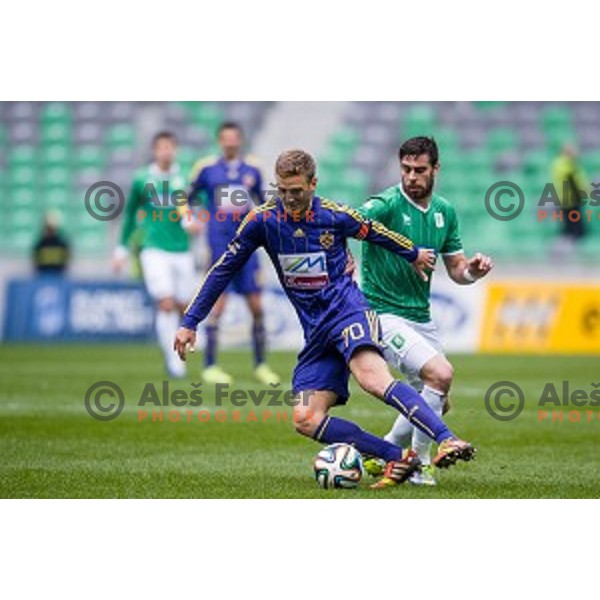 Ales Mertelj, Matija Skarabot in action during football match Olimpija - Maribor, Round 4 of Prvaliga Telekom 2013-14 , Stozice , Ljubljana, 02.03.2014