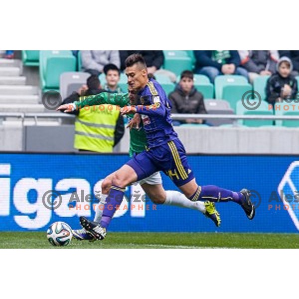 Andraz Sporar, Arghus in action during football match Olimpija - Maribor, Round 4 of Prvaliga Telekom 2013-14 , Stozice , Ljubljana, 02.03.2014