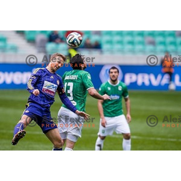 Ales Mertelj, Matija Skarabot in action during football match Olimpija - Maribor, Round 4 of Prvaliga Telekom 2013-14 , Stozice , Ljubljana, 02.03.2014