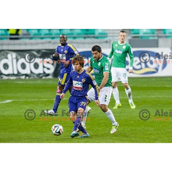Damjan Bohar, Miroljub Kostic in action during football match Olimpija - Maribor, Round 4 of Prvaliga Telekom 2013-14 , Stozice , Ljubljana, 02.03.2014