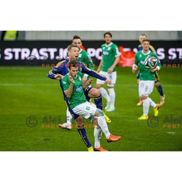 Dare Vrsic, Boban Jovic in action during football match Olimpija - Maribor, Round 4 of Prvaliga Telekom 2013-14 , Stozice , Ljubljana, 02.03.2014