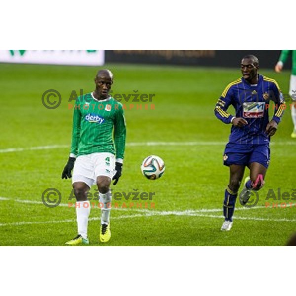 Gabirel Eteme, Jean Philipe Mendy in action during football match Olimpija - Maribor, Round 4 of Prvaliga Telekom 2013-14 , Stozice , Ljubljana, 02.03.2014