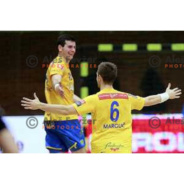  Gasper Marguc of Celje PL in action during handball match Celje PL- Gorenje Velenje in semi-final of Slovenian Cup, played in Golovec Hall, Celje, Slovenia on March 1, 2014