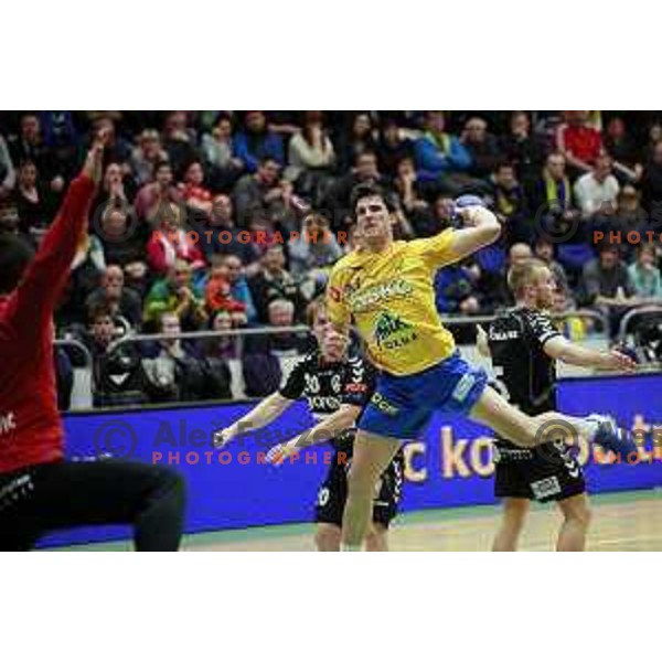 of Celje PL in action during handball match Celje PL- Gorenje Velenje in semi-final of Slovenian Cup, played in Golovec Hall, Celje, Slovenia on March 1, 2014