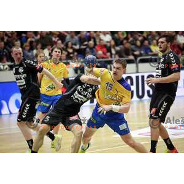 of Celje PL in action during handball match Celje PL- Gorenje Velenje in semi-final of Slovenian Cup, played in Golovec Hall, Celje, Slovenia on March 1, 2014