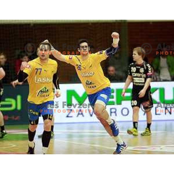 of Celje PL in action during handball match Celje PL- Gorenje Velenje in semi-final of Slovenian Cup, played in Golovec Hall, Celje, Slovenia on March 1, 2014