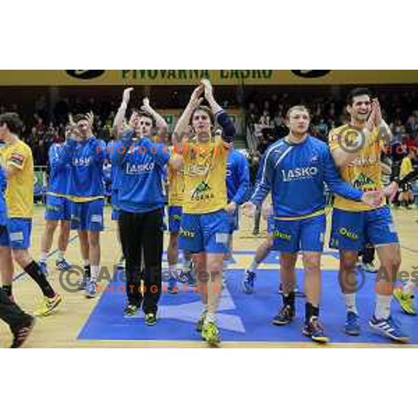 of Celje PL in action during handball match Celje PL- Gorenje Velenje in semi-final of Slovenian Cup, played in Golovec Hall, Celje, Slovenia on March 1, 2014