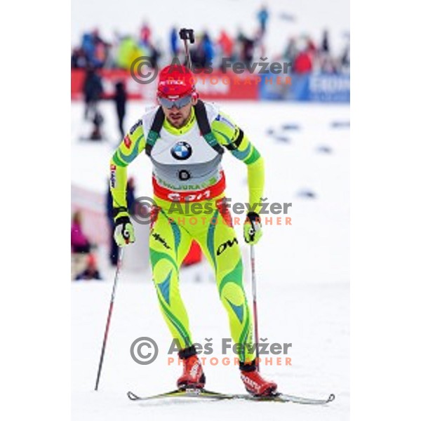 Jakov Fak of Slovenia competing in Men\'s 10 km Sprint race in IBU World Cup Biathlon at Pokljuka, Slovenia on March 6, 2014