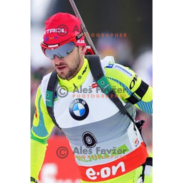 Jakov Fak of Slovenia competing in Men\'s 10 km Sprint race in IBU World Cup Biathlon at Pokljuka, Slovenia on March 6, 2014