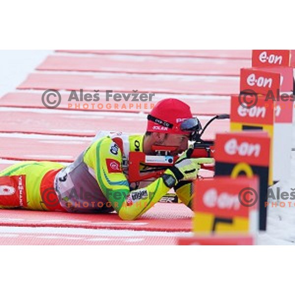 Jakov Fak of Slovenia competing in Men\'s 10 km Sprint race in IBU World Cup Biathlon at Pokljuka, Slovenia on March 6, 2014