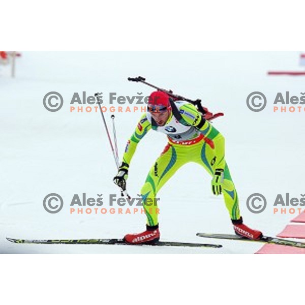 Jakov Fak of Slovenia competing in Men\'s 10 km Sprint race in IBU World Cup Biathlon at Pokljuka, Slovenia on March 6, 2014