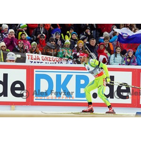 Klemen Bauer of Slovenia competing in Men\'s 10 km Sprint race in IBU World Cup Biathlon at Pokljuka, Slovenia on March 6, 2014