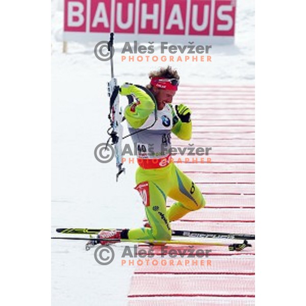 Klemen Bauer of Slovenia competing in Men\'s 10 km Sprint race in IBU World Cup Biathlon at Pokljuka, Slovenia on March 6, 2014
