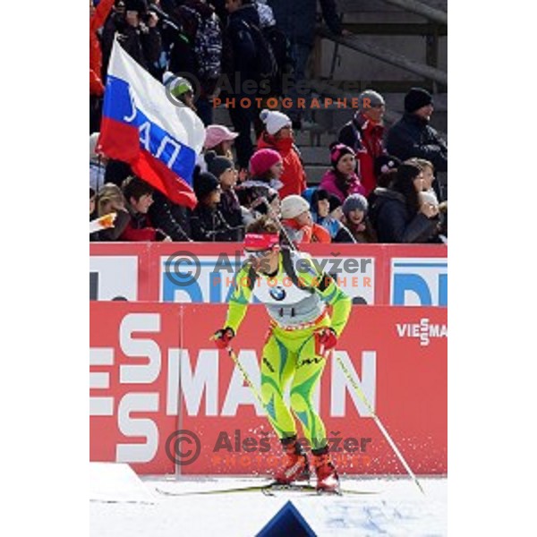 Peter Dokl of Slovenia competing in Men\'s 10 km Sprint race in IBU World Cup Biathlon at Pokljuka, Slovenia on March 6, 2014