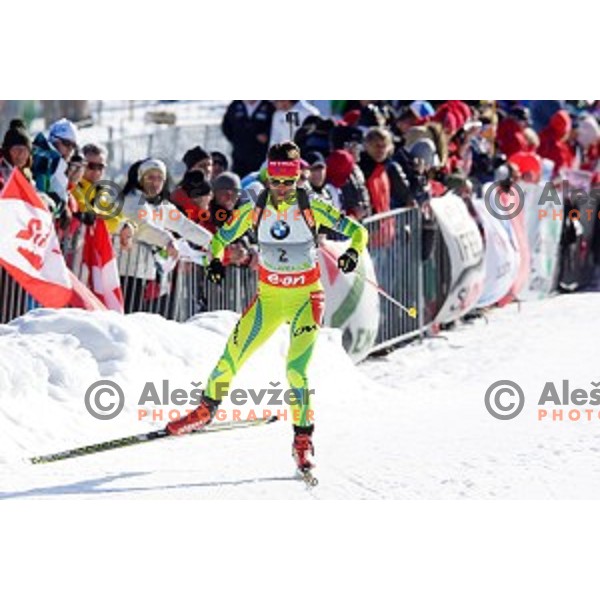 Teja Gregorin of Slovenia during Ladies 7.5 km Sprint race in IBU World Cup Biathlon at Pokljuka, Slovenia on March 6, 2014