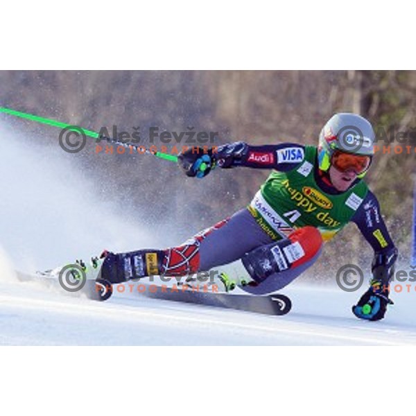 skiing in first run of AUDI FIS Ski World Cup Giant Slalom for 53.Vitranc Cup in Kranjska gora, Slovenia on March 8, 2014