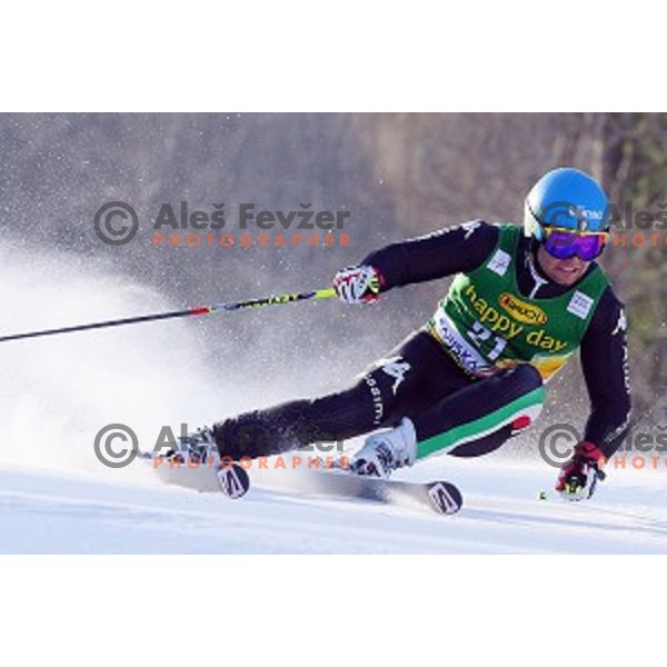 Davide Simoncelli (ITA) skiing in first run of AUDI FIS Ski World Cup Giant Slalom for 53.Vitranc Cup in Kranjska gora, Slovenia on March 8, 2014