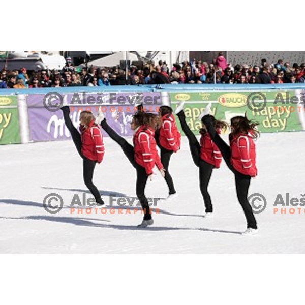 Petrol Ladies dancing team at AUDI FIS Ski World Cup Giant Slalom for 53.Vitranc Cup in Kranjska gora, Slovenia on March 8, 2014