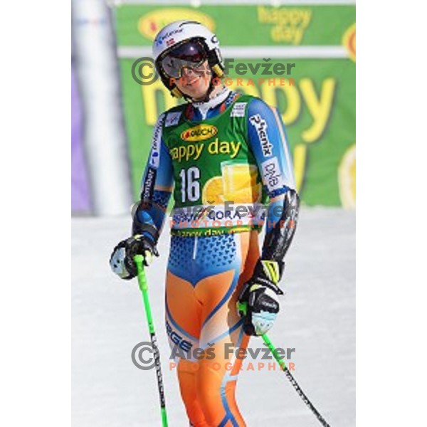 Henrik Kristoffersen of Norway ,third placed at AUDI FIS Ski World Cup Giant Slalom for 53.Vitranc Cup in Kranjska gora, Slovenia on March 8, 2014