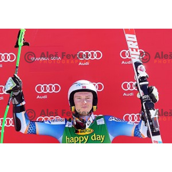 Henrik Kristoffersen of Norway ,third placed at AUDI FIS Ski World Cup Giant Slalom for 53.Vitranc Cup in Kranjska gora, Slovenia on March 8, 2014