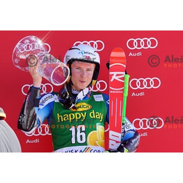 Henrik Kristoffersen of Norway ,third placed at AUDI FIS Ski World Cup Giant Slalom for 53.Vitranc Cup in Kranjska gora, Slovenia on March 8, 2014