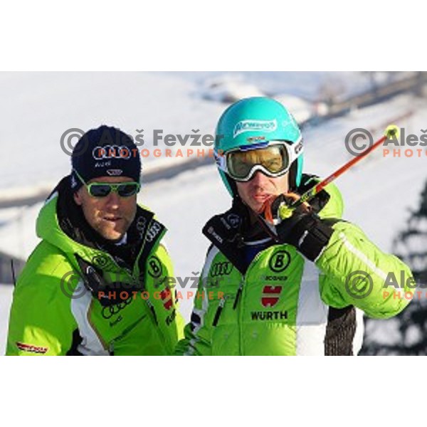 Felix Neureuther (GER) at Course inspection before first run of AUDI FIS Ski World Cup Giant Slalom for 53.Vitranc Cup in Kranjska gora, Slovenia on March 8, 2014