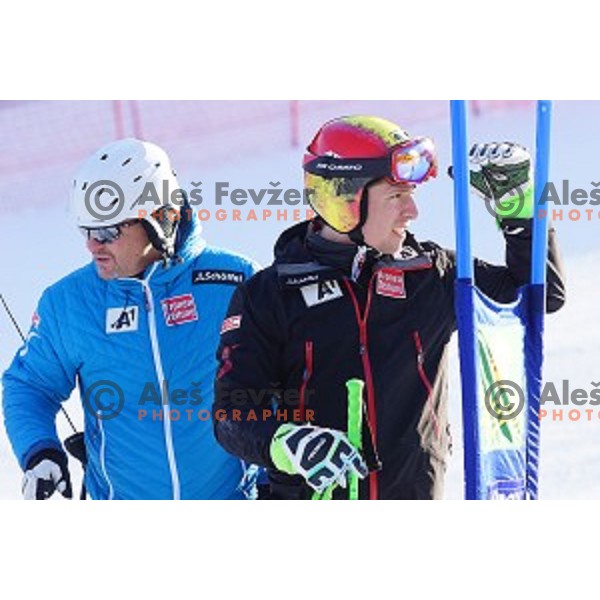Marcel Hirscher (AUT) at Course inspection before first run of AUDI FIS Ski World Cup Giant Slalom for 53.Vitranc Cup in Kranjska gora, Slovenia on March 8, 2014