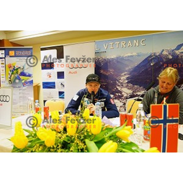 Henrik Kristoffersen (NOR) at press conference after AUDI FIS Ski World Cup Giant Slalom for 53.Vitranc Cup in Kranjska gora, Slovenia on March 8, 2014