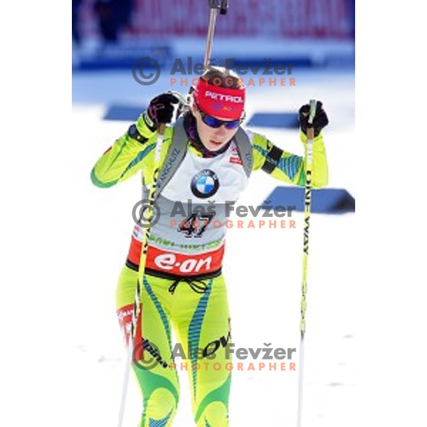 Anja Erzen of Slovenia during Ladies 7.5 km Sprint race in IBU World Cup Biathlon at Pokljuka, Slovenia on March 6, 2014