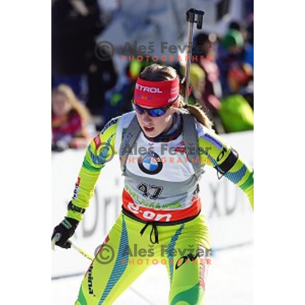Anja Erzen of Slovenia during Ladies 7.5 km Sprint race in IBU World Cup Biathlon at Pokljuka, Slovenia on March 6, 2014