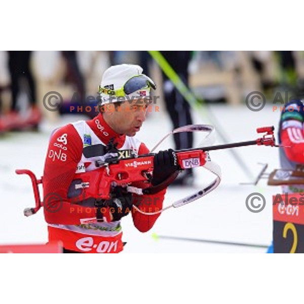 Ole Einar Bjoerndalen (NOR) competing in Men\'s 10 km Sprint race in IBU World Cup Biathlon at Pokljuka, Slovenia on March 6, 2014