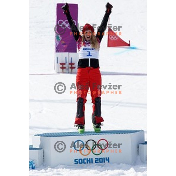 Patrizia Kummer (SUI), olympic gold medalist in Ladies Parallel Giant Slalom in Rosa Khutor Extreme Park, Sochi 2014 Winter Olympic Games, Russia on February 19, 2014