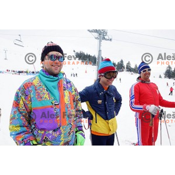 Retro ski fest- vintage skiing day in honour of Sarajevo 1984 Winter Olympic games at Krvavec ski resort, Cerklje na Gorenjskem on March 15, 2014